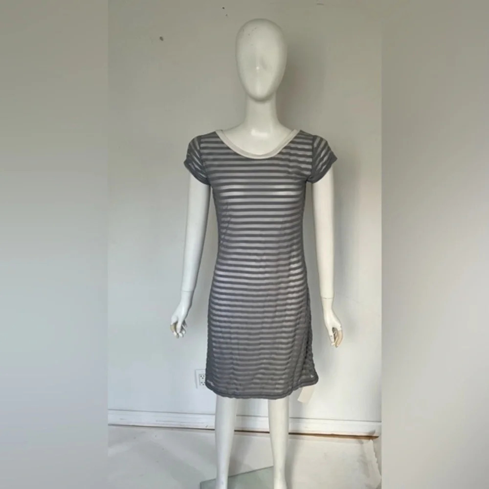 White Chocolate Women's Gray Stripe T-Shirt Dress Lined Sheet Sz S NWOT